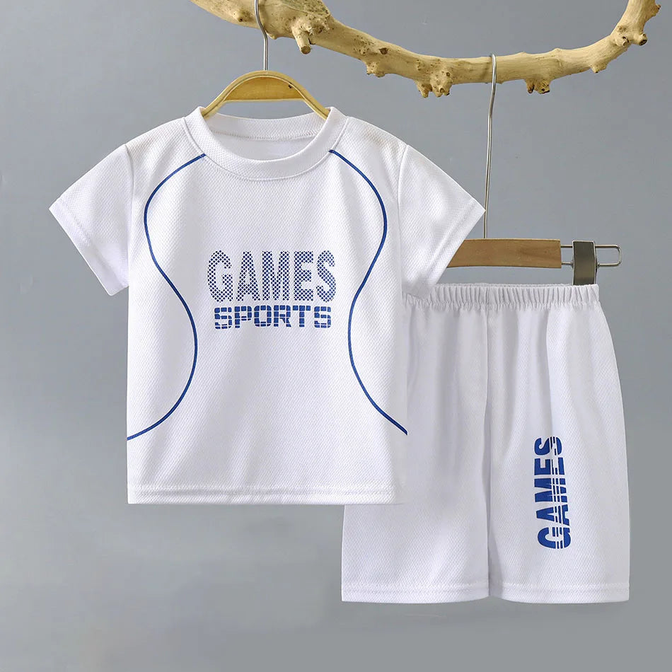 Summer Collection Boys Basketball-Inspired Quick-Dry Homewear Set Solid Color Sports Short and Sleeved Shorts Children Sets