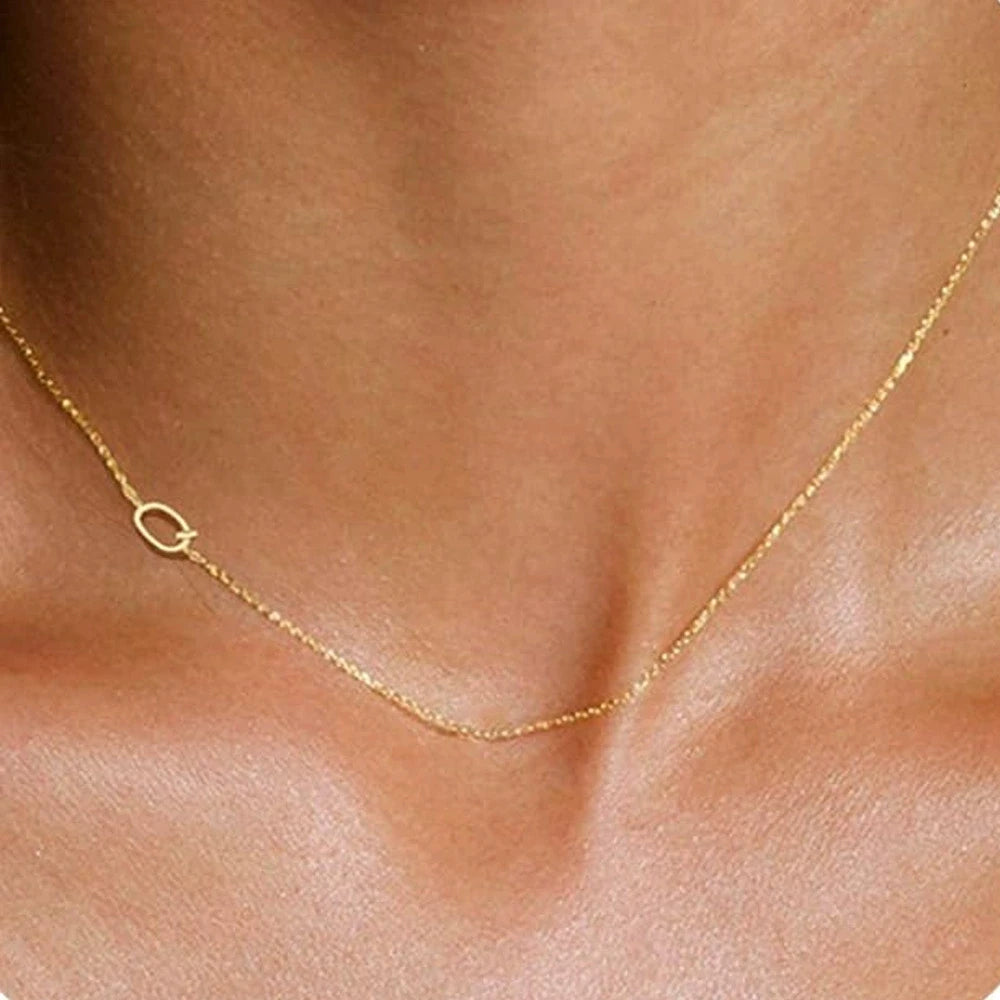 Sideways English Letter Initial Necklace 18K Gold Plated Stainless Steel Necklace Minimalist Initial Pendant Necklace for Women
