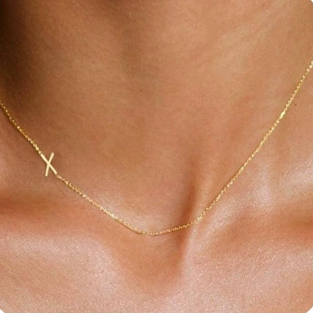 Sideways English Letter Initial Necklace 18K Gold Plated Stainless Steel Necklace Minimalist Initial Pendant Necklace for Women