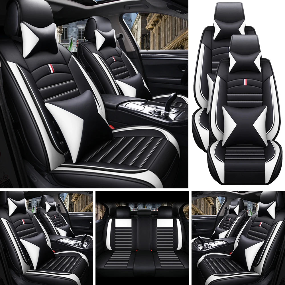 5-Seats PU Leather Car Seat Covers Full set Universal Front Rear Seat Cushion Anti-scratch Protection Four Seasons