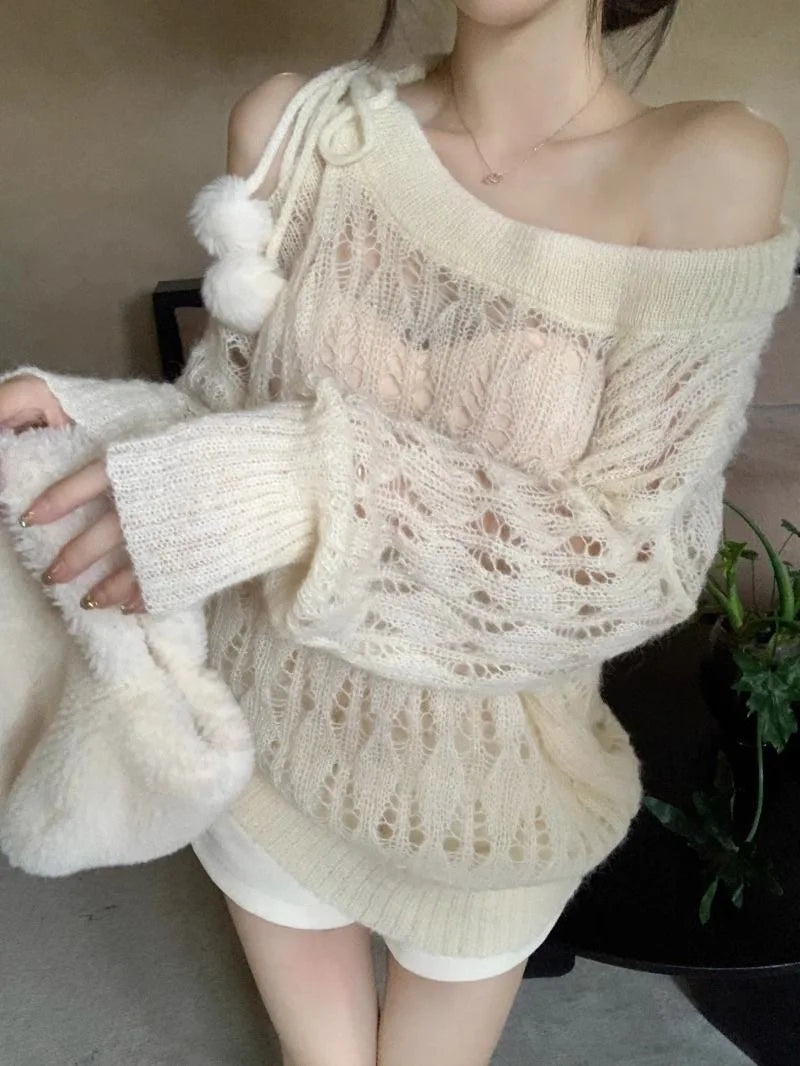 Autumn Winter Woman Korean Fashion Cute Pullover Sweet 2000s Sweater Elegant Oversize Knitwears Designer Aesthetic Chic Coquette