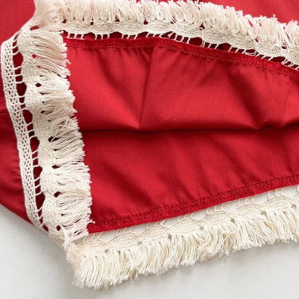 Summer New 3-7Y Girls Casual Clothes Korean Version Children Sleeveless O-Neck Tassel Top + Flower Print Pants 2 Pcs Set