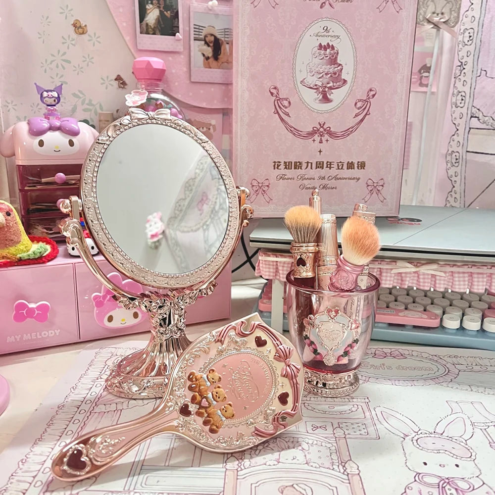 Flower Knows 9th Anniversary Limited Edition Luxury Vanity Mirror with Paddle Hair Brush And Brush Holder Set for Makeup Desk