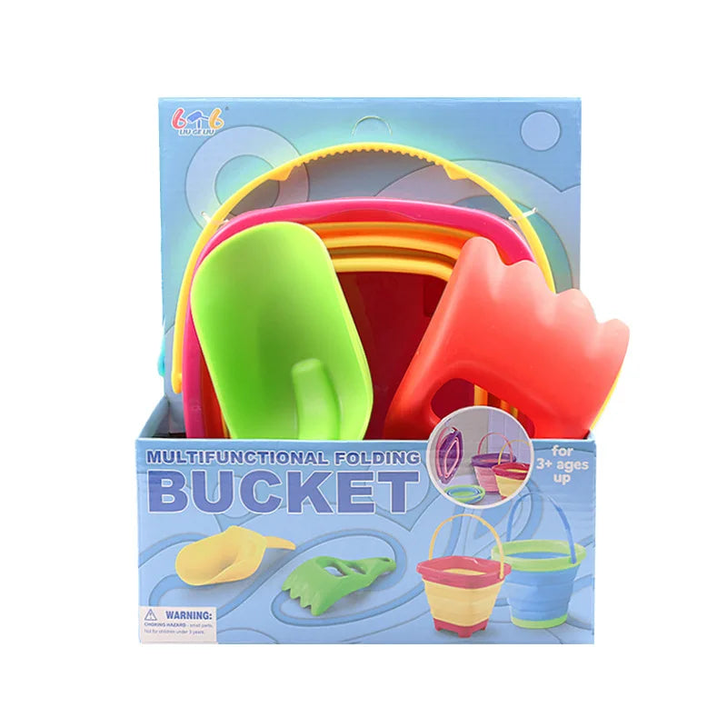 Children Beach Bucket Foldable Sand Toy Portable Play Summer Beach Water Game Telescopic Bucket Kids Toys Multi Purpose Storage