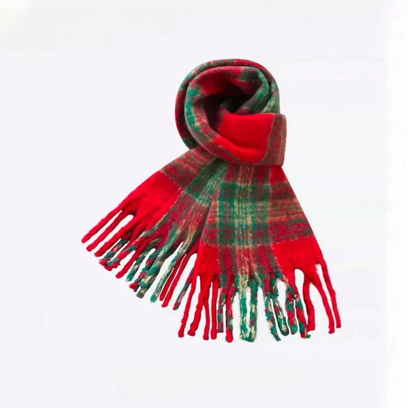 Black and White Plaid Printed Scarf Women's Autumn and Winter Polyester Fiber Scarf Fashionable and Versatile Warm Neck Shawl