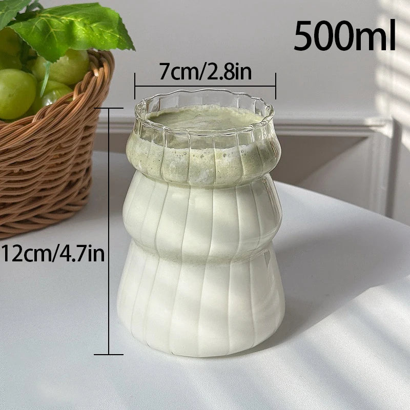 Transparant Drinking Glass Cup Creative Wave Shape Iced Coffee Tumbler Cup Juice Milk Tea Mug Drinkware Water Glasses Ripple Mug