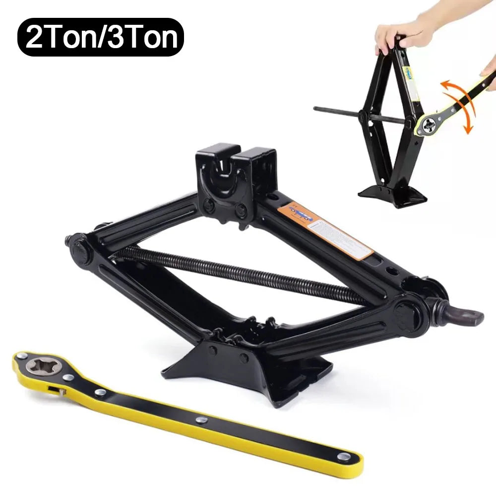 2T/3T Car Scissor Jack Auto Emergency Crank Lift Stand Labor-Saving Repair & Tire Replacement Tool with Wrench for SUV Vehicles