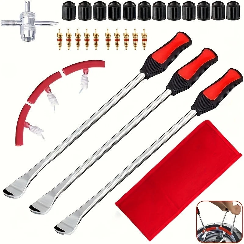 29Pcs Tire Changing Lever Tools Motorcycle Tyre Repair Auto Spoon Tire Kit Bike Tire Levers Spoon Rim Protector Tire Repair Tool