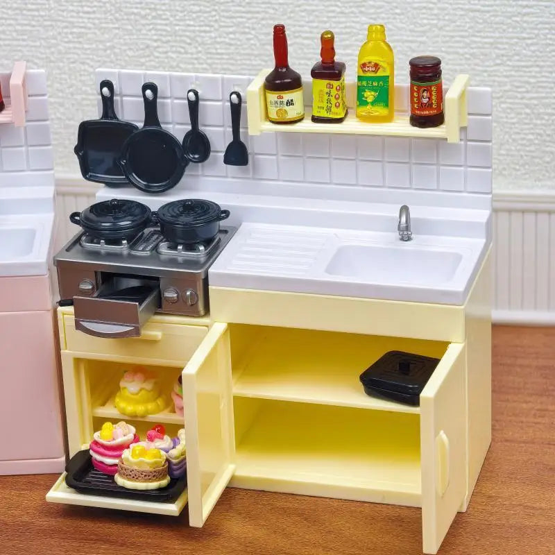 Mini Model Stove Kitchen Scene Simulation Children'S Doll Play Home Toy Ornament - Compact Kitchenware Set For Playtime Fun