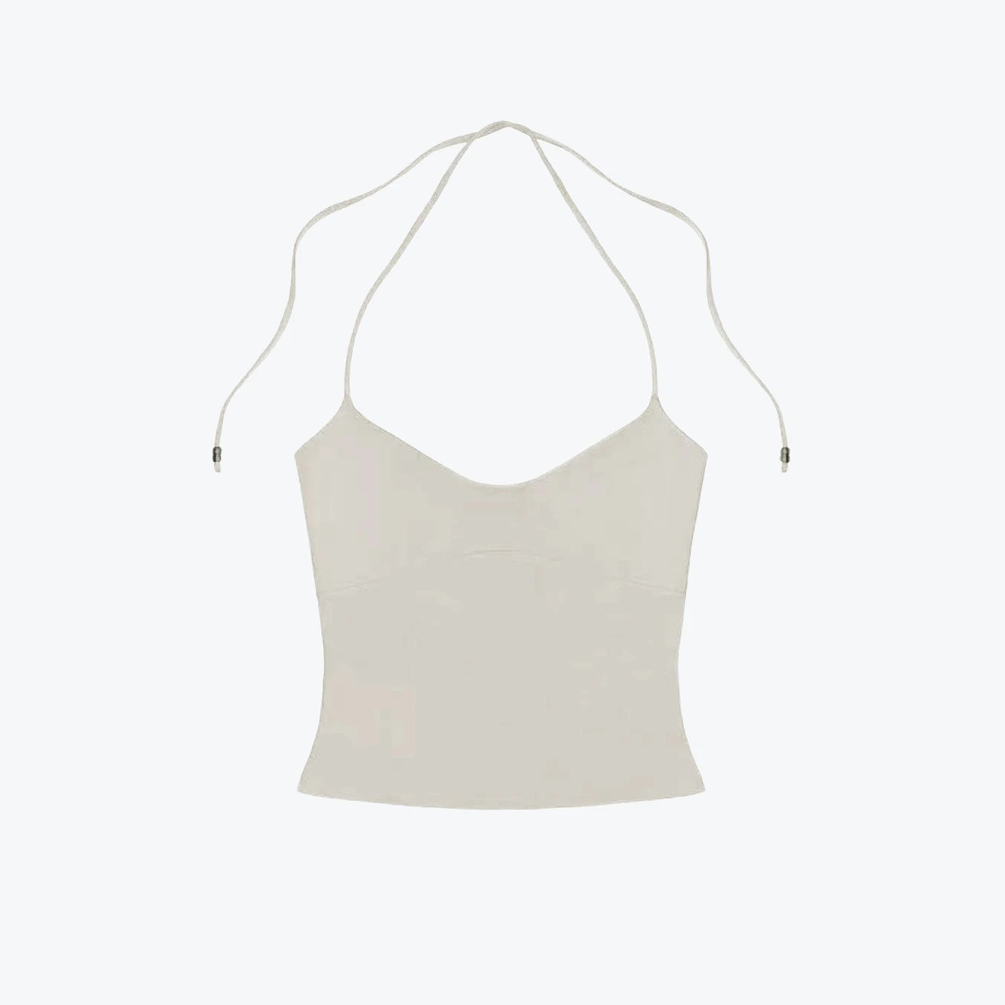 Tank Women's Open-Back Stretchy Camisole Top with Metal Accessories and Self-Tie Shoulder Straps, Low-Neck Sexy Halter Top