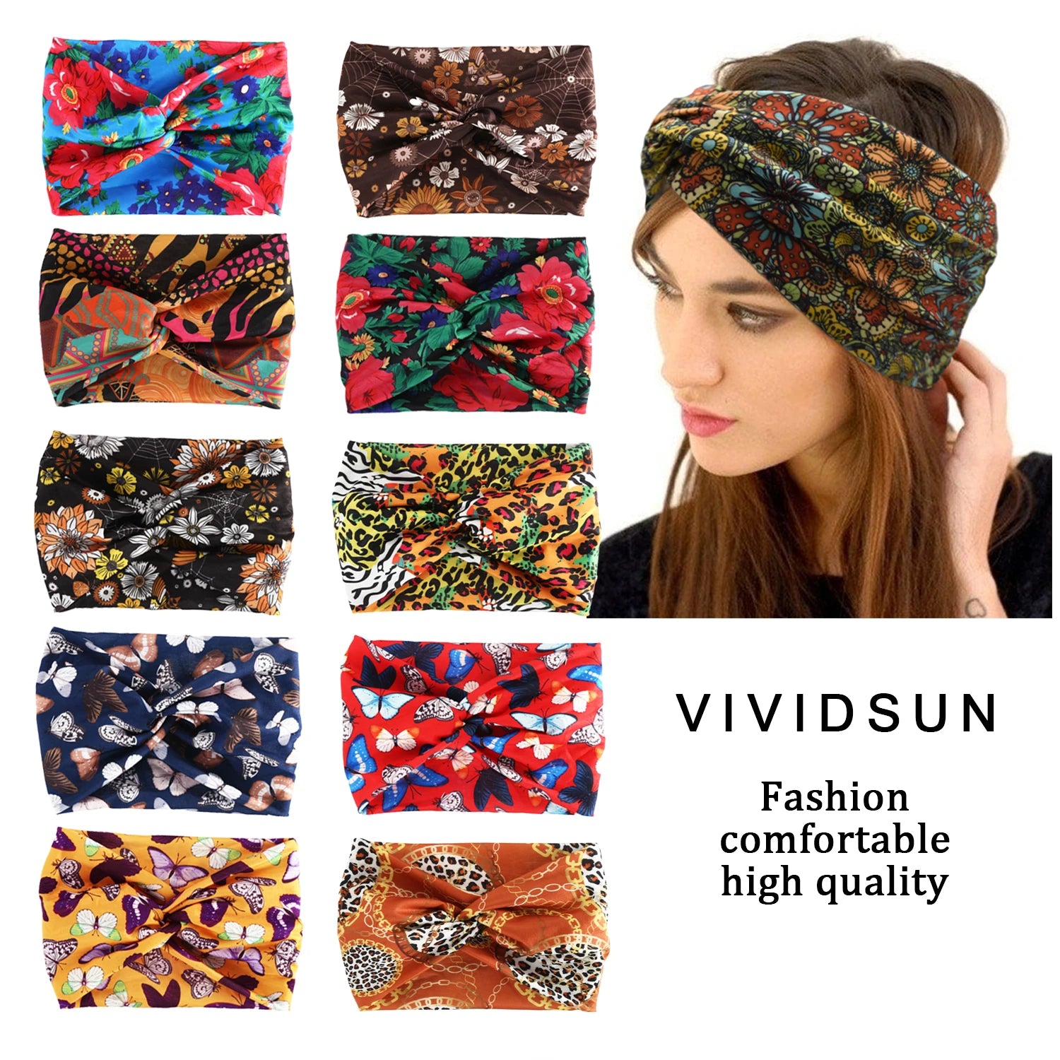 Printed Wide Elastic Headband Pilates Yoga  Running Cycling Hairband Turban Makeup Hair Hoop Makeup Headwrap for Women Girl