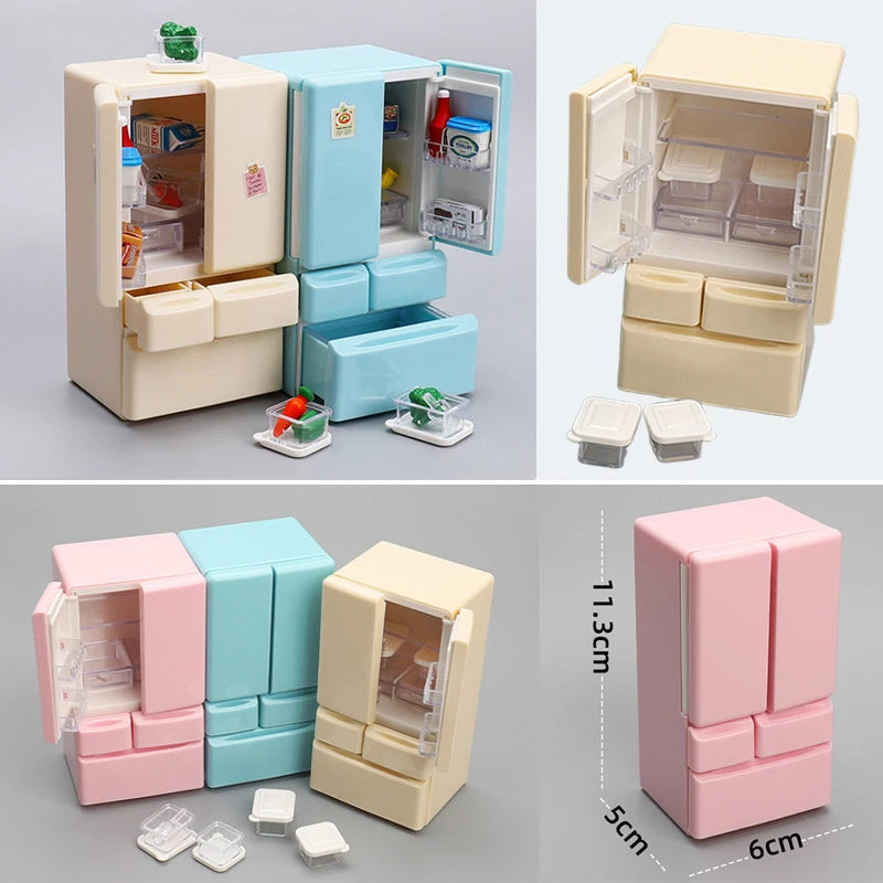 DIY Miniature Doll House Refrigerator Food Toy Simulative Fridge Microwave Oven Kitchen Utensils For Girls Kids Christmas Gifts