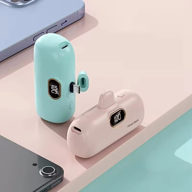 Mini Capsule 5000mAh High Capacity Power Bank Portable Wireless Fast Charging External Battery For iPhone Huawei Samsung Xiaomi