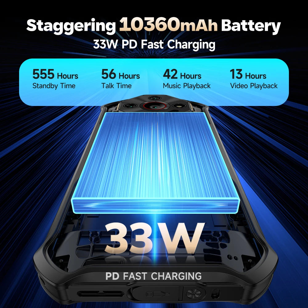 Ulefone Armor X16 Rugged Phone 10360mAh Battery Up to 12GB RAM 128GB ROM 120Hz 6.56" Night Camera NFC 4G Android 15 Smartphone