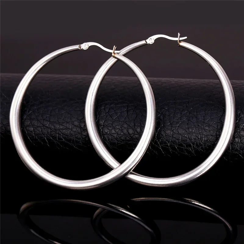 U7 Hyperbole Big 62mm Hoop Earring for Women Stainless Steel Air-corn Light Weight 18g/Pair Daily Jewelry QC24