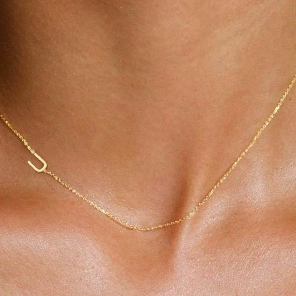 Sideways English Letter Initial Necklace 18K Gold Plated Stainless Steel Necklace Minimalist Initial Pendant Necklace for Women