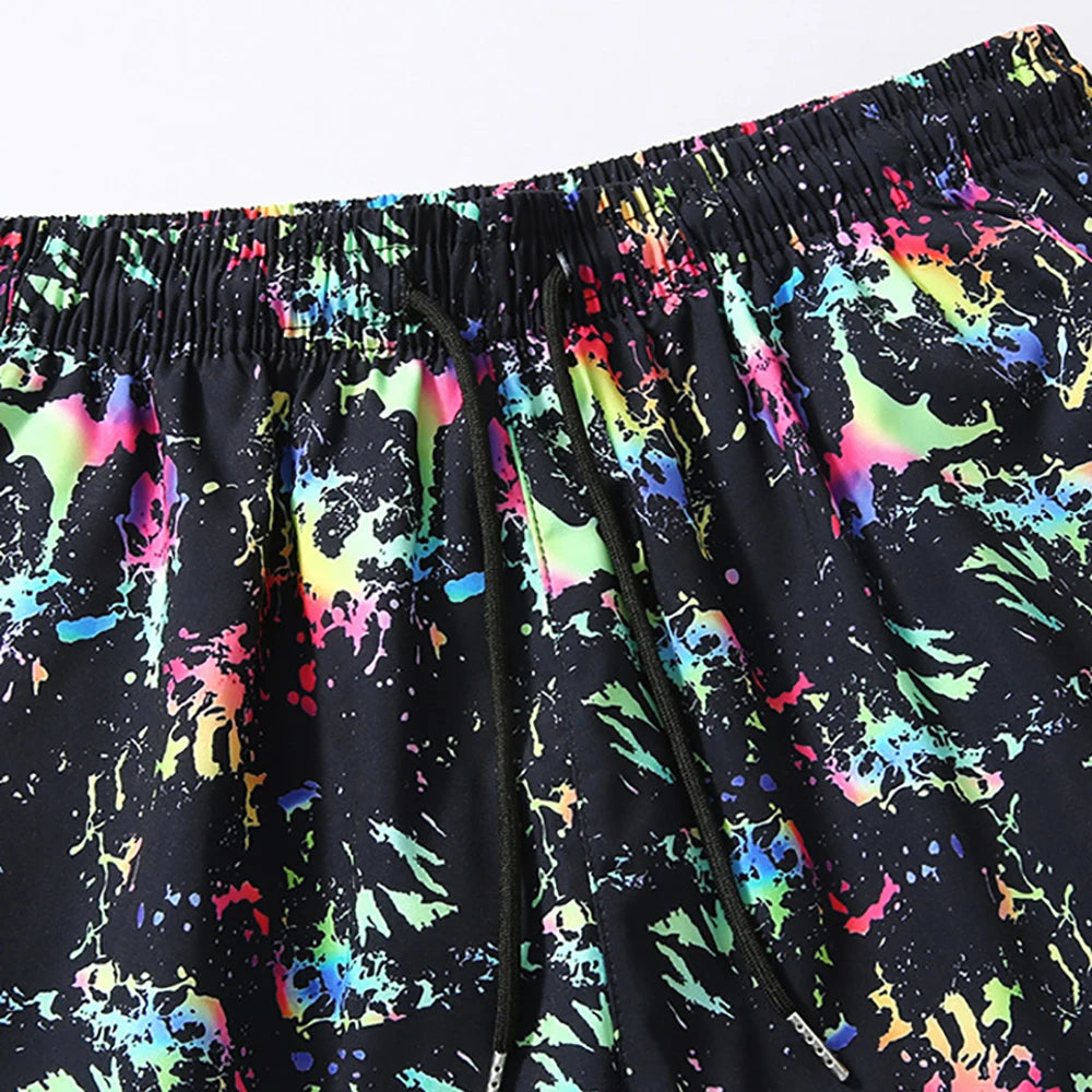 Summer Striped Beach Pants New Graffiti 3d Beach Shorts Outdoor Quick Dry Men's Ice Silk Beach Pants Summer Thin Casual Shorts