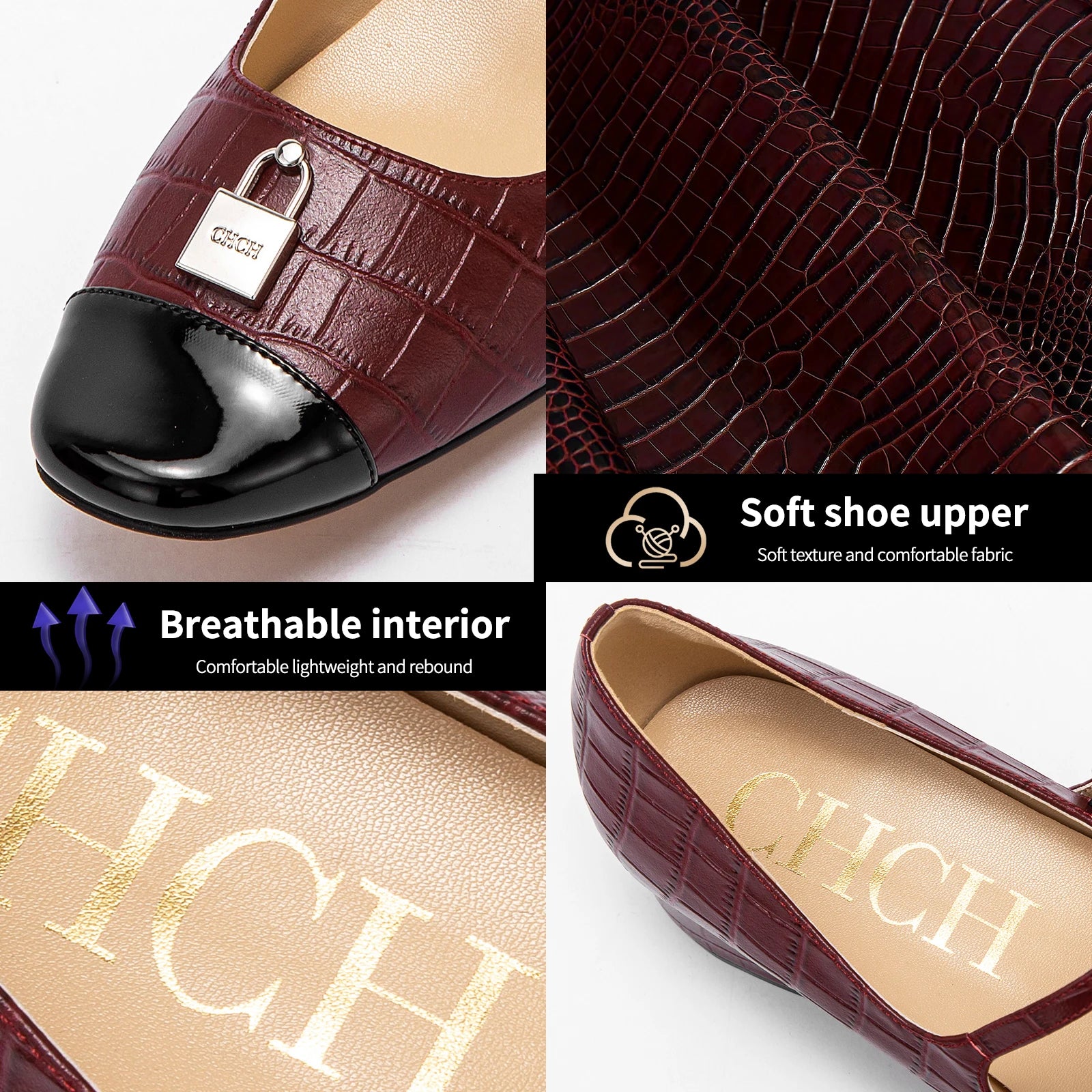 CHCH Women's High Heels New Low Heel Texture Mommy Casual Shoes Mary Jane Shoes