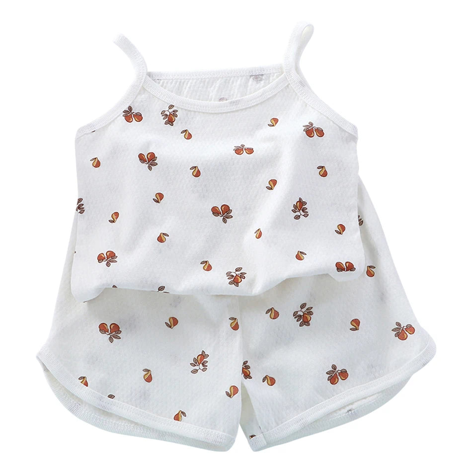 2 Pcs Children's Vest Sets Kids A-class Cartoon Print Girl Camisoles Baby Summer Clothes Shorts Girls' Home Clothes Pajama Sets