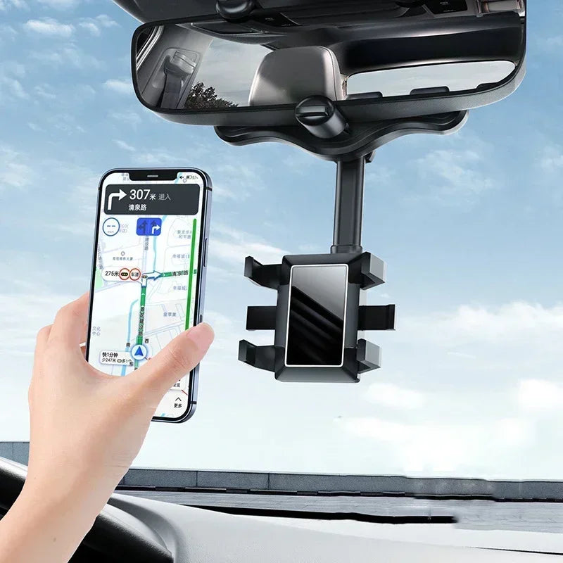 Universal Car Phone Mount with Rotating and Retractable Design for Rearview Mirror, DVR, GPS, and Dashboard Camera