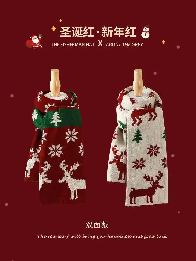 Christmas Reindeer Knitted Scarf Women Winter Warm Neck Warmer Soft Yarn Neck Wrap  Winter   Scarf