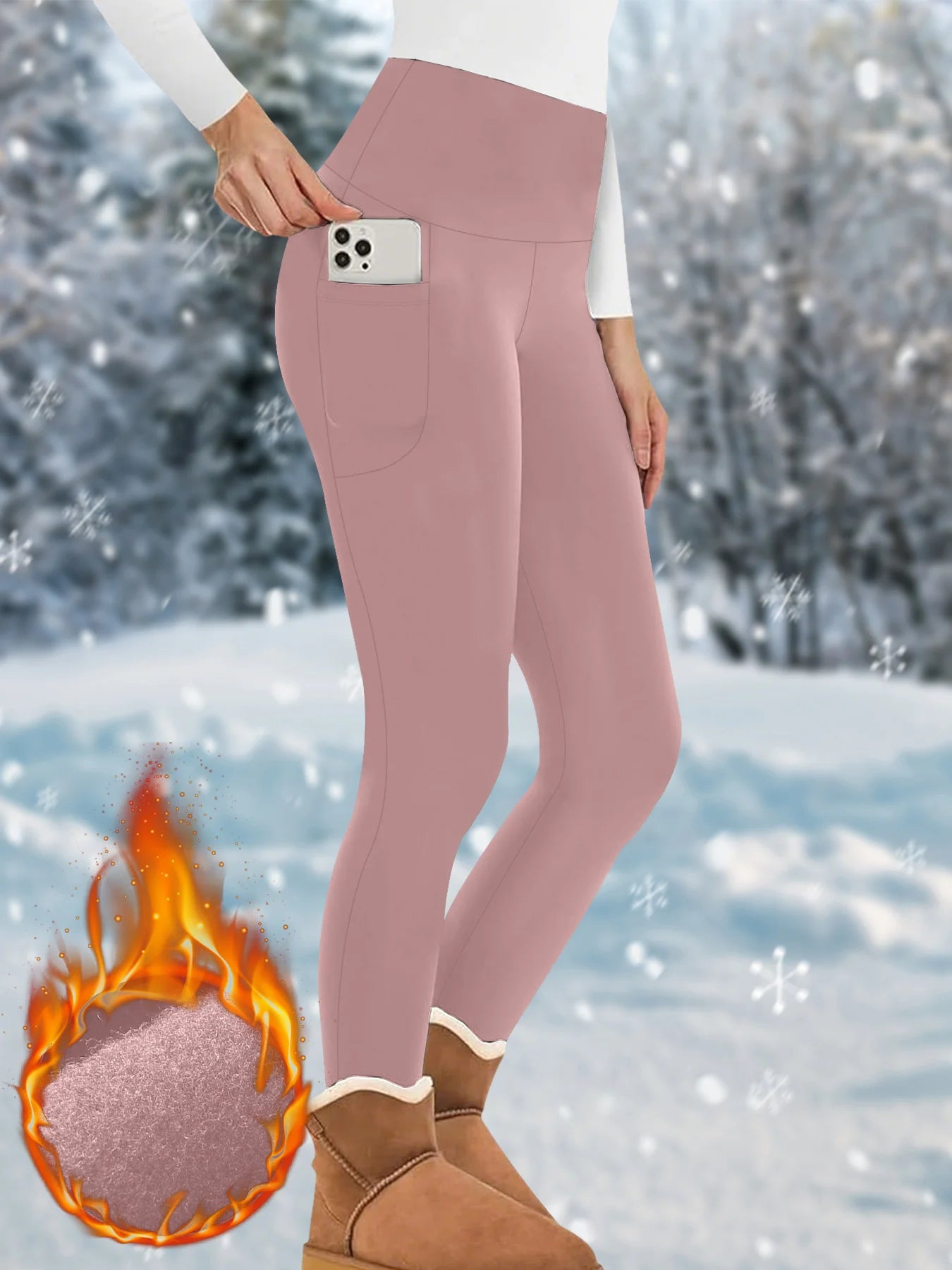 Womens Thermal Fleece Lined High Waisted with pockets Leggings, Workout Winter Warm Thick Tights Soft Yoga Running Pants