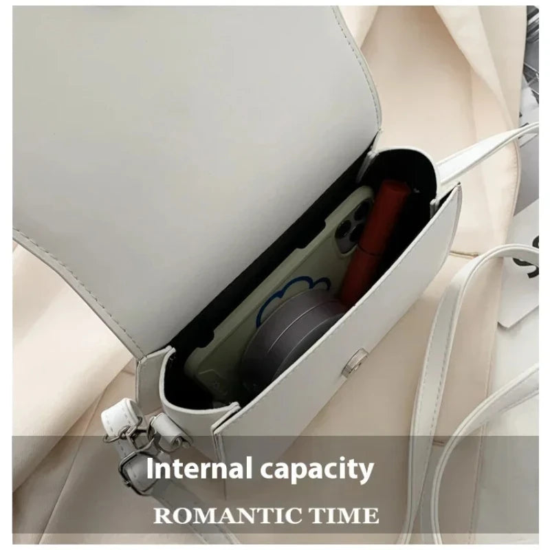 Trendy Saddle Shoulder Bag Women PU Leather Crossbody Bag Simple Solid Color Flap Messenger Bag Fashion Handbags Pouch