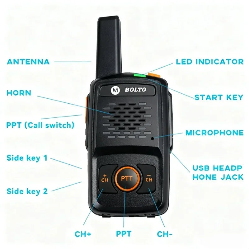 Motweisu rola Mini Walkie Talkie 400-470MHz PTT 16 Channels USB Charging Baofeng Compatible Two-Way Radio for Cafe Hotel Service