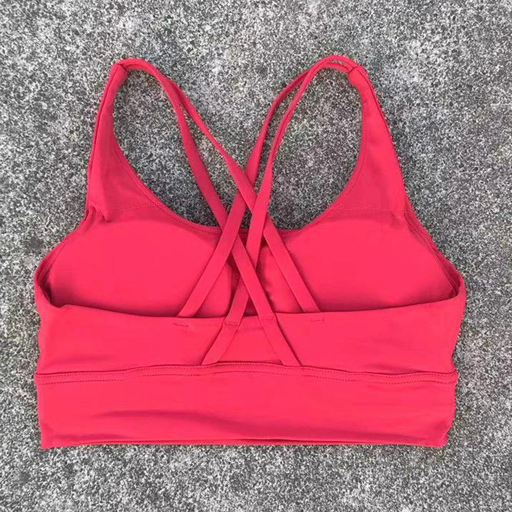 Women Sports Bra Sexy Criss Cross Straps Back High Support Impact Yoga Underwear Running Fitness Gym Padded Bralette