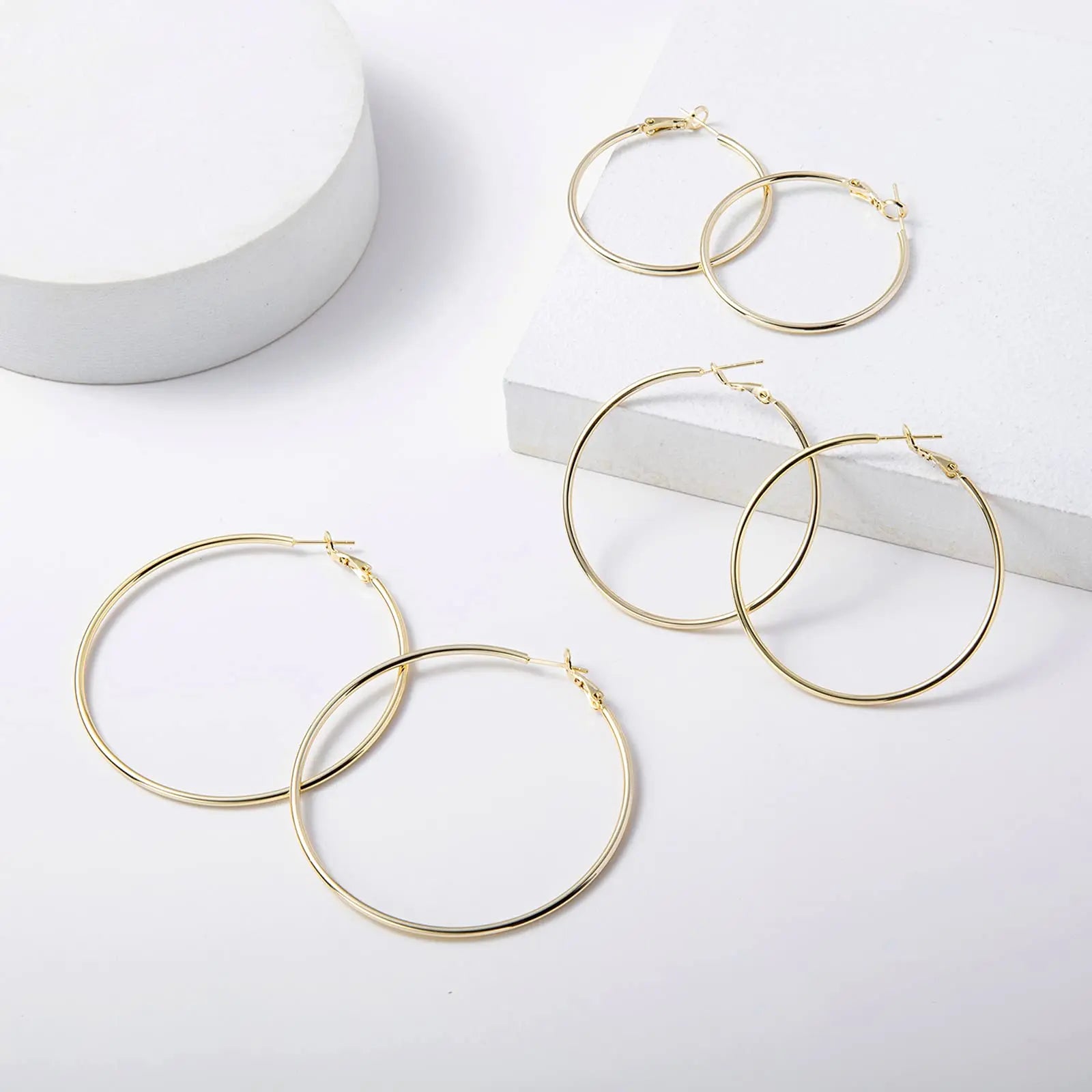 Hypoallergenic 925 Sterling Silver Post Circular ring 14K Gold Plated Hoop Earrings 40/50/60mm Women's Party Jewelry