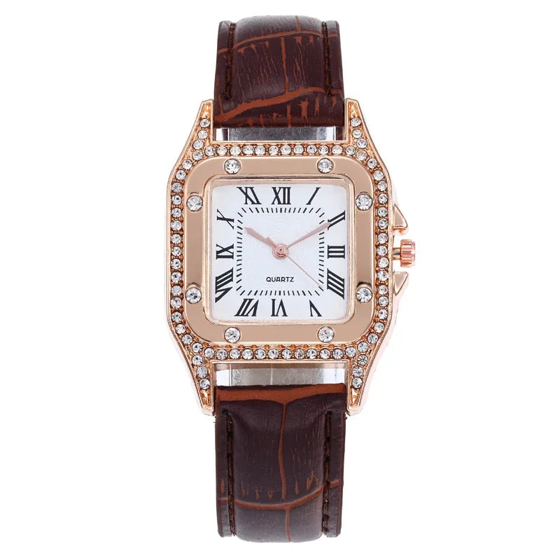 Square Women Watches Waterproof Luxury Rhinestone Quartz Wristwatch PU Leather Ladies Watch Female Ladies Watch Gift Wrist Watch
