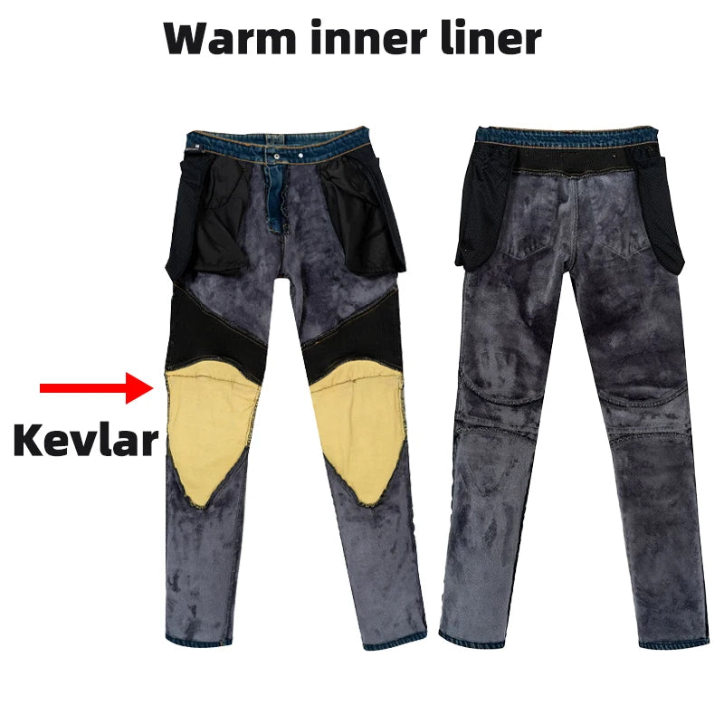 New Winter Motorcycle Kevlar Black Jeans Motorbike elasticity Ride Trousers Motocross Men Equipemt Winter warm Riding Pants