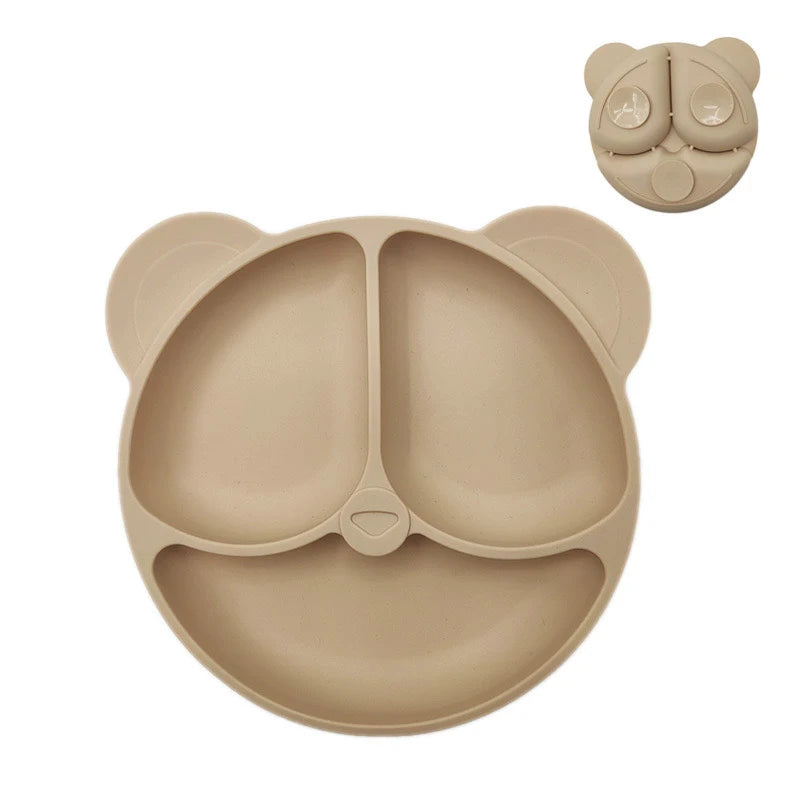 2024New Baby Safe  Silicone Suker Plate Cartoon Children Dishes Feeding Toddler Training Tableware Retro Kids Smile Face Plate