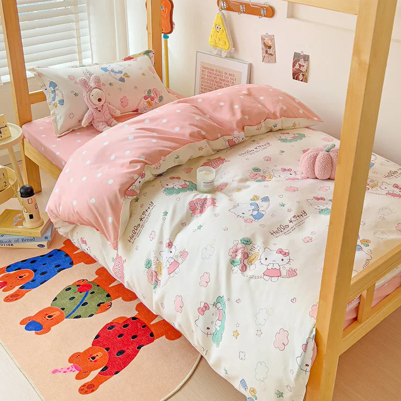 3pcs New Printed Quilt Set for Ladies Bedroom Apartment Student Dormitory Sweet Wind Cartoon (1pc Quilt Set +2pcs Pillowcase)