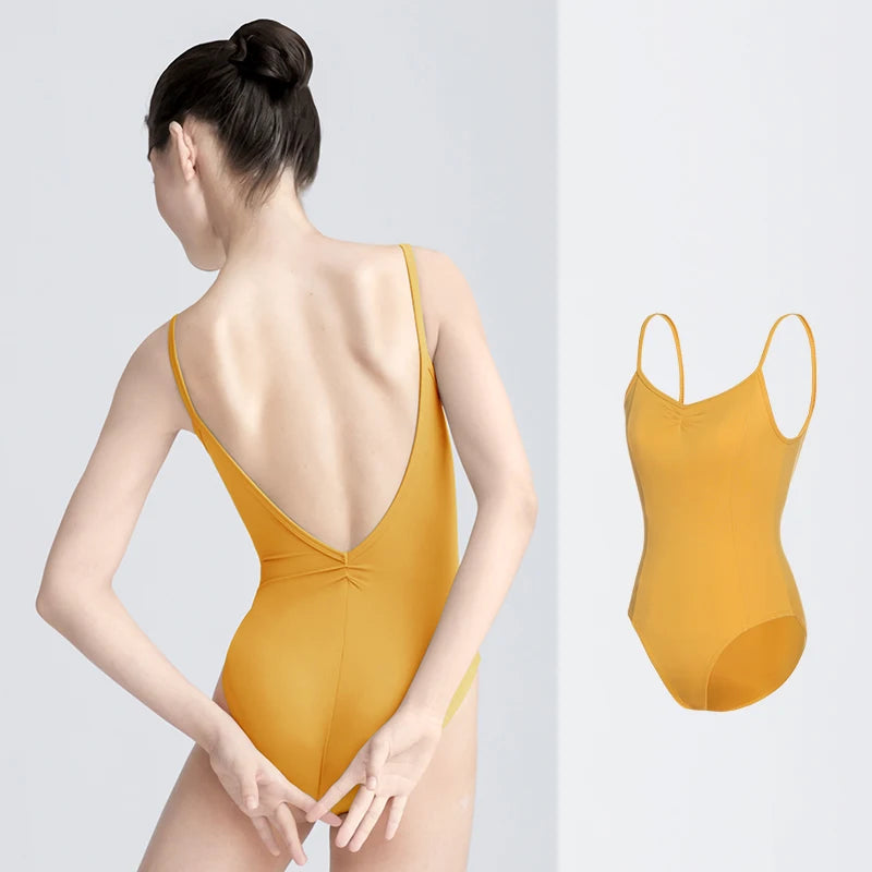 Girls Women Ballet Leotards Spaghetti Strap Camisole Dance Leotard Low Back Gymnastic Dance Bodysuit with Lining Ballet Bodysuit