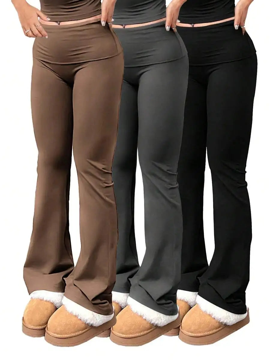3pcs/Set Trouser Style Yoga Pants Women Elastic Waist Gym Workout Flare Leggings Casual High Waisted Bootcut Yoga Pants