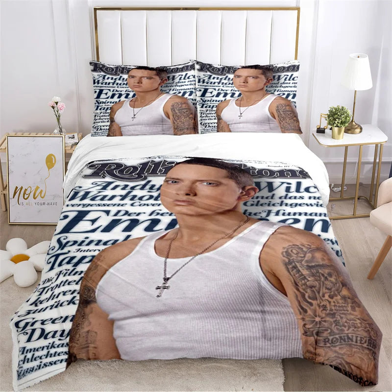 Eminem Hip-Hop Singer Print Bedding Set Exquisite Duvet Cover Comforter Set Luxury Bed Supplies Gift for Birthday