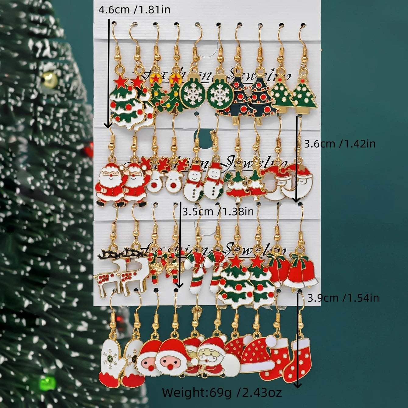 10/40pcs New Christmas Set Cross border Hot Selling Cartoon Dripping Oil Elk Santa Claus Christmas Tree Earrings for Women