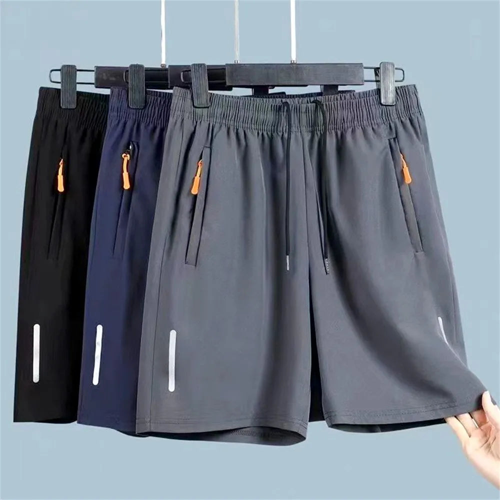 Summer Men'S Ultra-Thin Ice Silk Beach Casual Shorts Jogging Sport Quick Dry Male Zipper Loose Gym Sports Short Pants Sweatpant