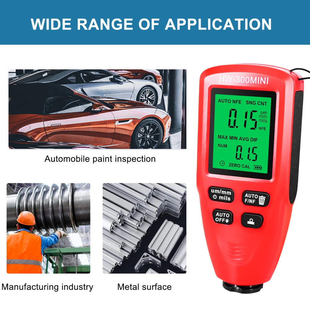 Paint Thickness Gauge Car Coating Thickness Meter for Automobile Paint Inspection Manufacturing Industry Metal Surface
