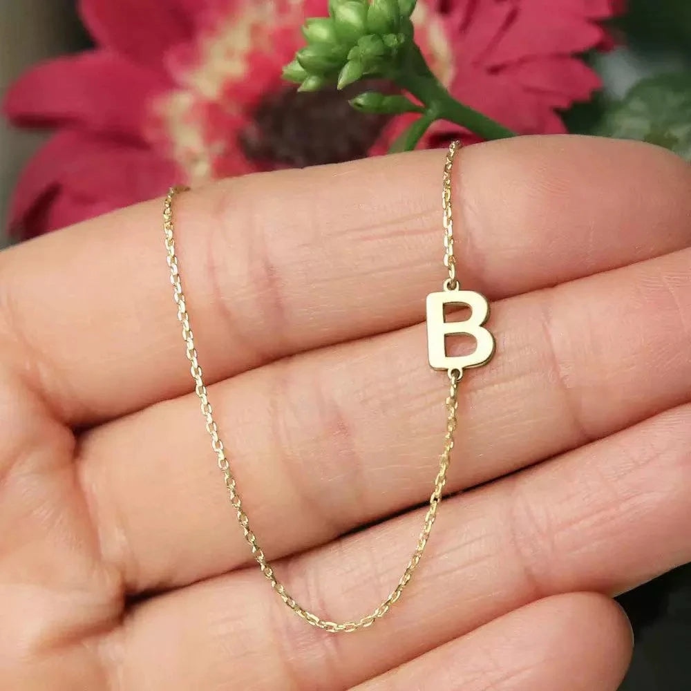 Sideways English Letter Initial Necklace 18K Gold Plated Stainless Steel Necklace Minimalist Initial Pendant Necklace for Women