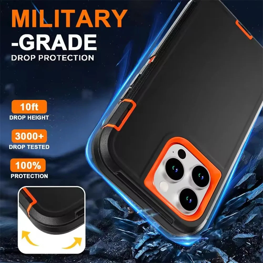 3in1 Defend Phone Case For iPhone 16 17 16E 15 14 Plus 13 12 11 Pro Max Mini Original Heavy Duty Shockproof Hybrid Armor Cover