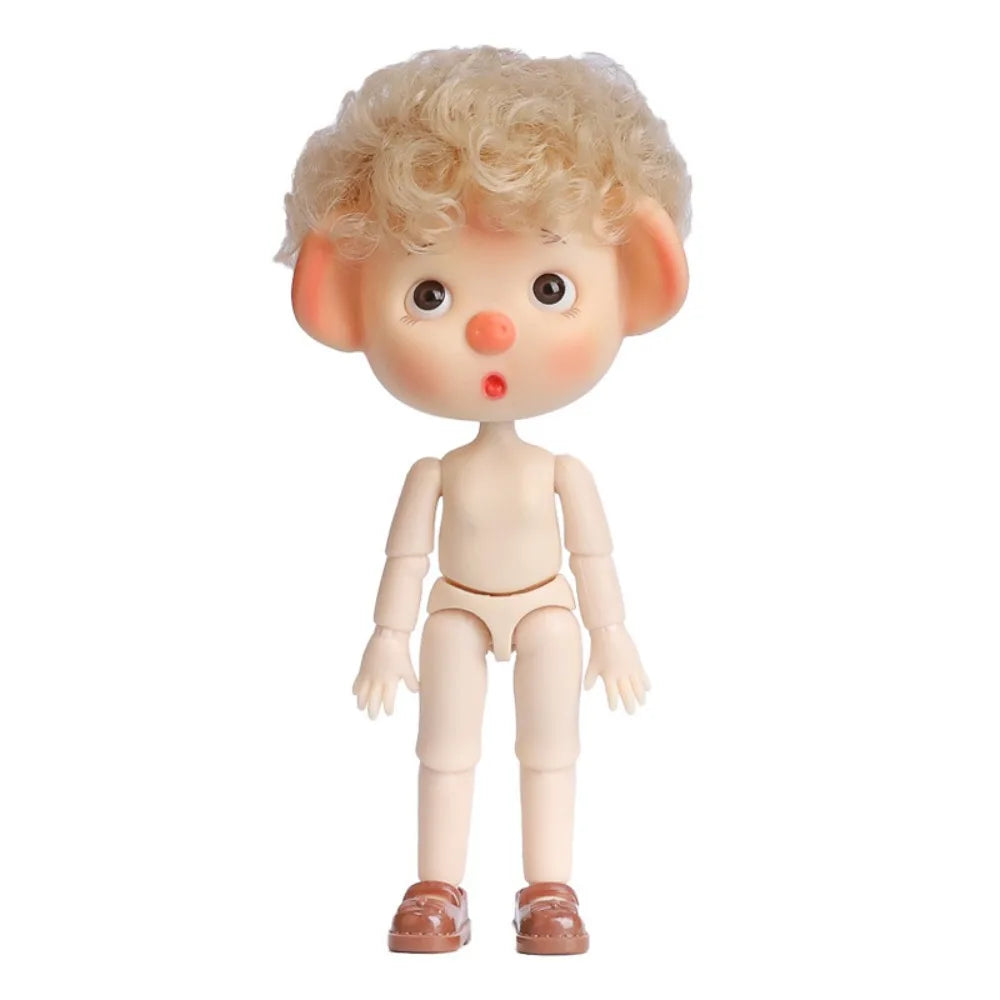 Beautiful 1/12 BJD Movable Joint Doll Body Toys Moveable Nude 12 Ball Jointed Doll Pig Head 3D Doll Head with Hair Gift