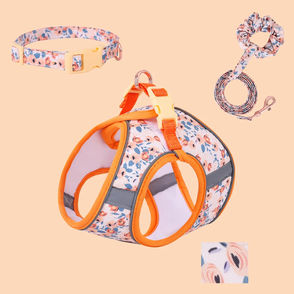 Small Dog Harness Leash Set Cute Traction Bracelet Medium Cat Collar Suit Soft Puppy Vest Harness Adjustable Pet Accessories