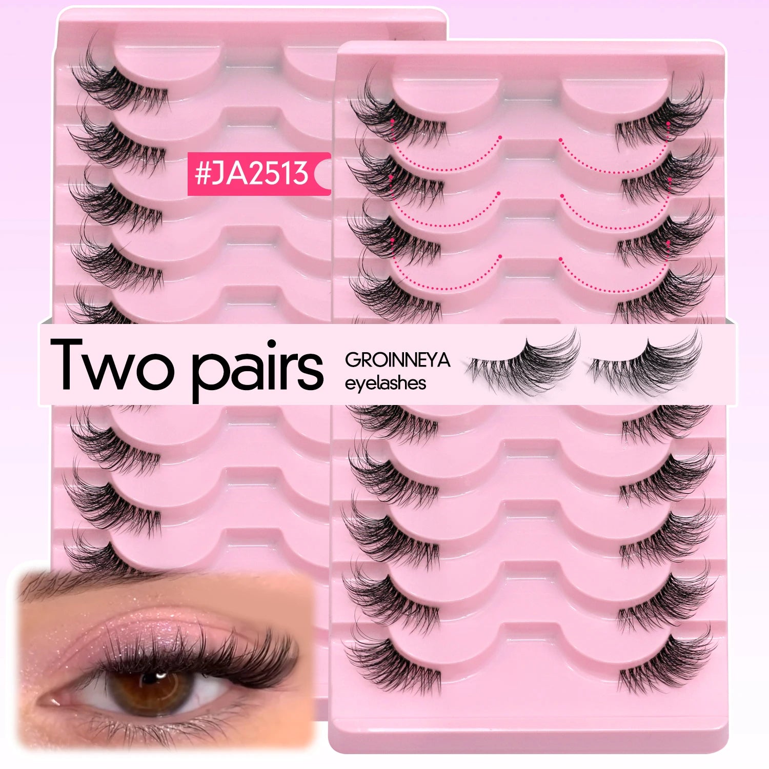 GROINNEYA Two Boxs Half Eyelashes Natural Fluffy Cat Eye Lashes Soft Wispy Faux Mink Lashes Winged End Eye Elongated Eyelashes
