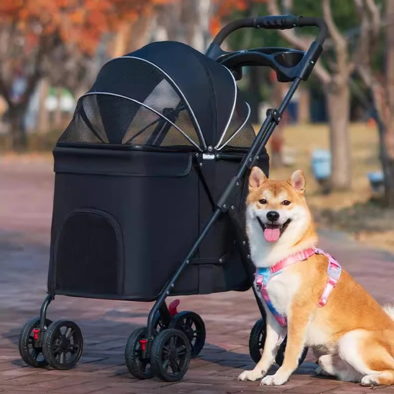 Foldable Pet Stroller Cats/Dog Carriers Comfortable Breathable Puppy Teddy Transport Trolley Outdoor Lightweight Dogs Basket