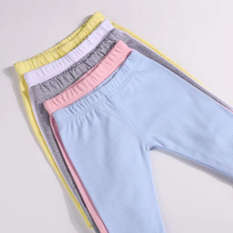 Newborn Baby Boys Girls Pants 0 To 12 Months 100% Cotton Leggings Solid Color Foot Wrap Elastic Waist Trousers Baby Clothing