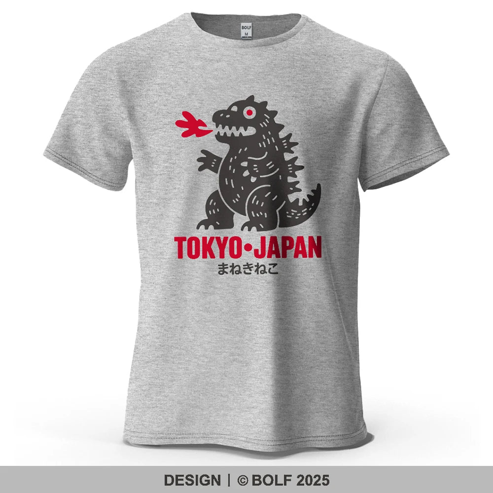 Tokyo Dinosaur Printed Men's T-Shirt 100% Cotton Oversized Japanese Harajuku Graphic Tees for Women Tops Tees Casual Streetwear