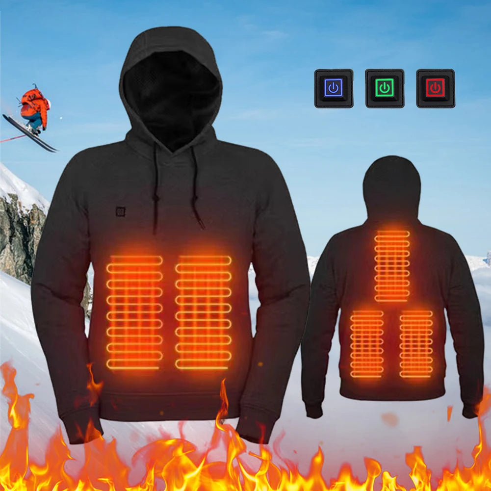 5 Heating Zones Heated Jacket Men Women Vintage Gothic Cozy USB Rechargeable Long Sleeve Streetwear Loose Coats Soft 3 Levels