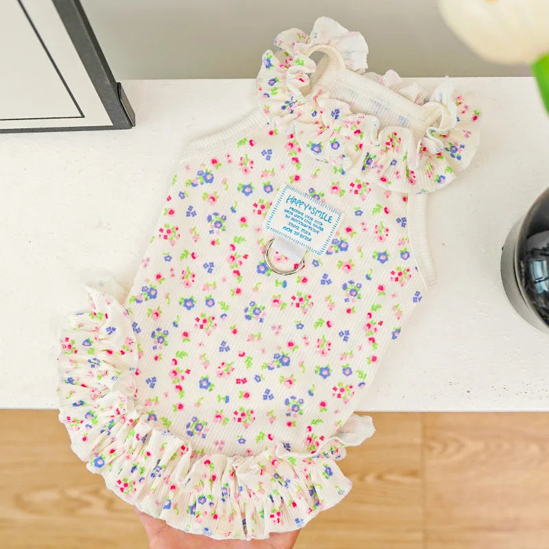 Dog Clothes Summer Floral Costume Lace Dresses For Small Dogs Dachshund Yorkshire Sleeveless Vest Puppy Hoodies Dress Apparel XS